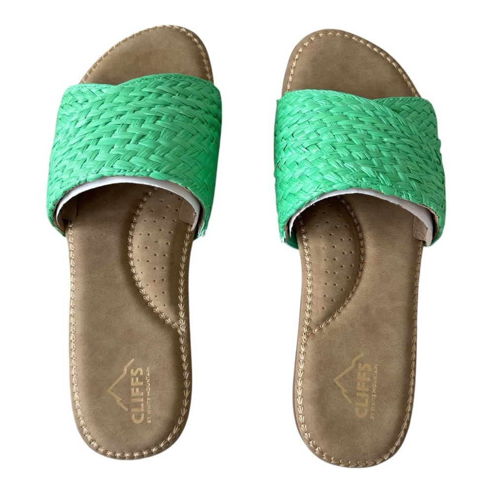 NIB Cliffs by WHITE MOUNTAIN Green Raffia Slide Sandals 10